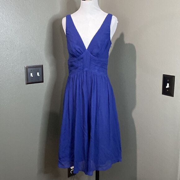 Express Dark blue Silk Chiffon Sleeveless Vneck Dress - Picture 11 of 11